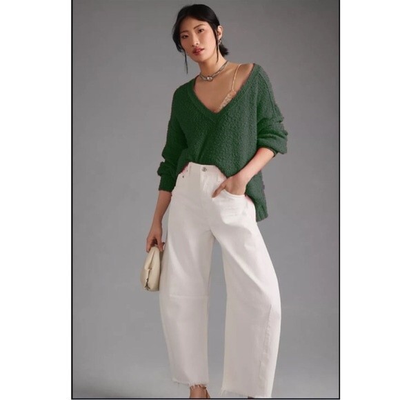 Anthropologie Pilcro Textured V-Neck Sweater in Forest Green M NWOT - Picture 2 of 10